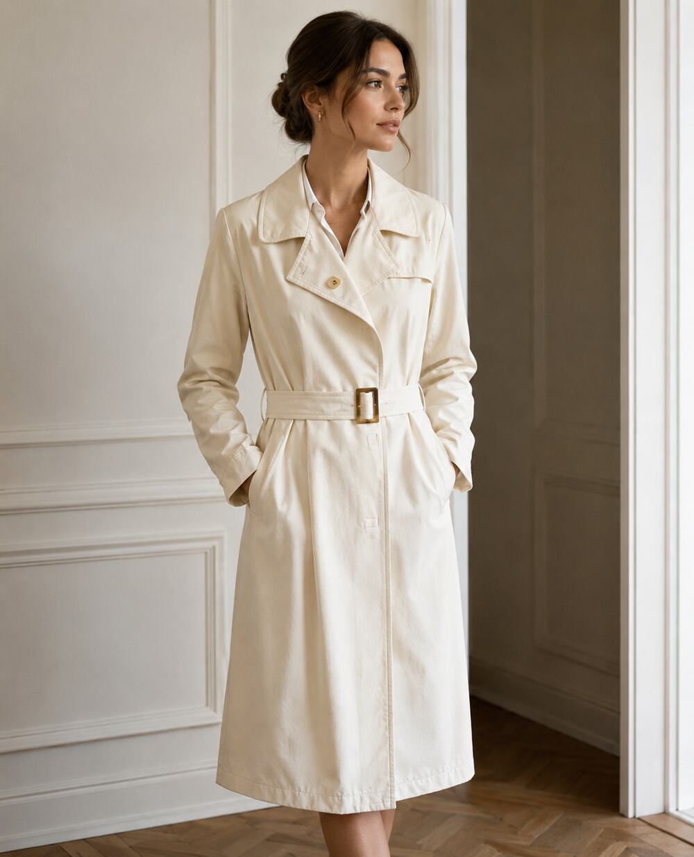 Lacoste Womens Trench Coat 8 10 M EU 42 Tan Khaki Belted Quiet Luxury Old Money